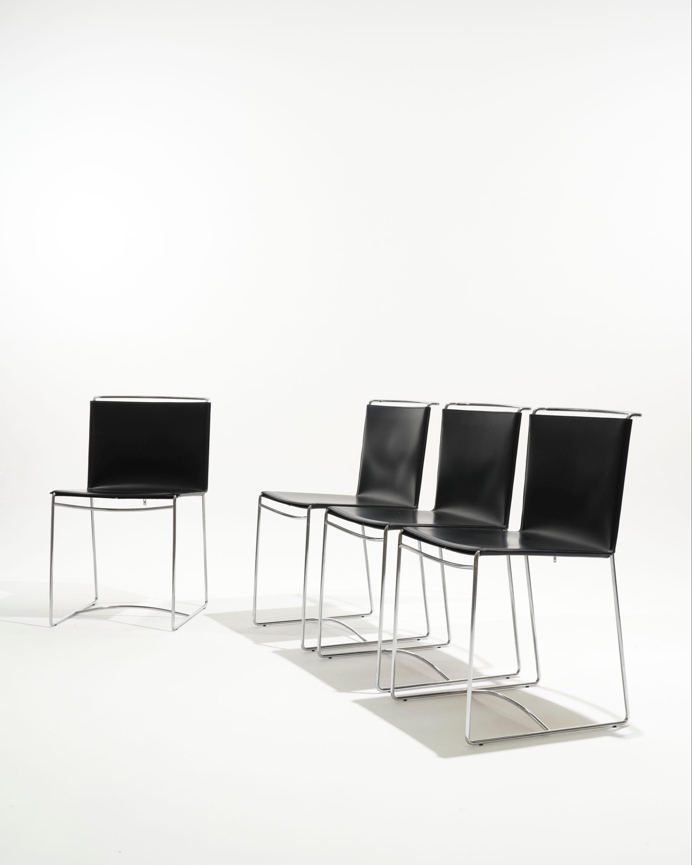 Silla Fil de cuero negro, Pascal Mourgue, década de 1990 en venta 10