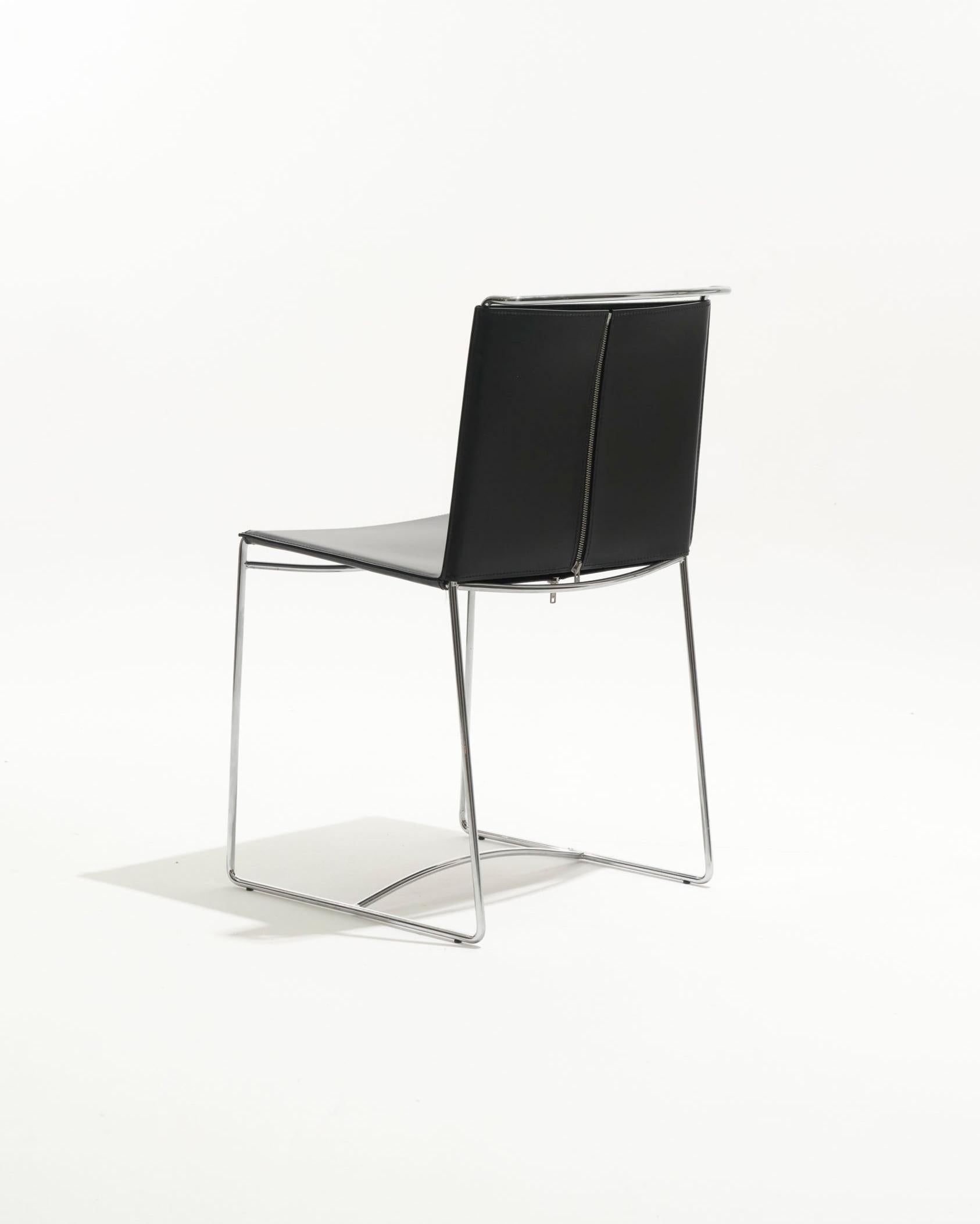Silla Fil de cuero negro, Pascal Mourgue, década de 1990 finales del siglo XX en venta