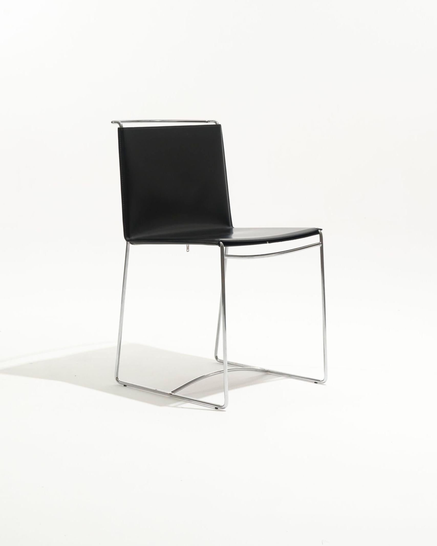 Silla Fil de cuero negro, Pascal Mourgue, década de 1990 en venta 3