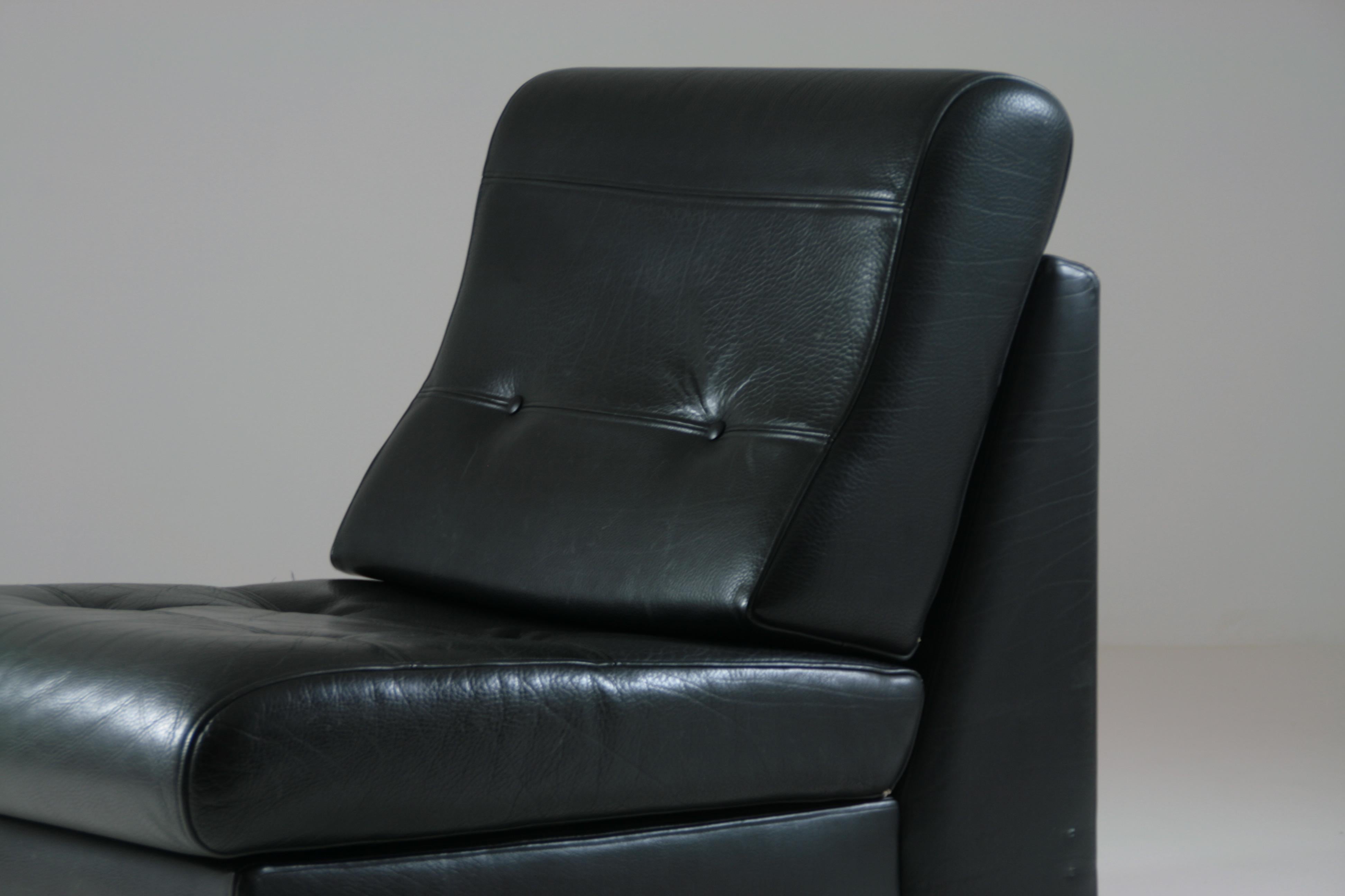 Black Leather Fireside Chair Attributed to Jacques Charpentier, France, 1970s For Sale 10