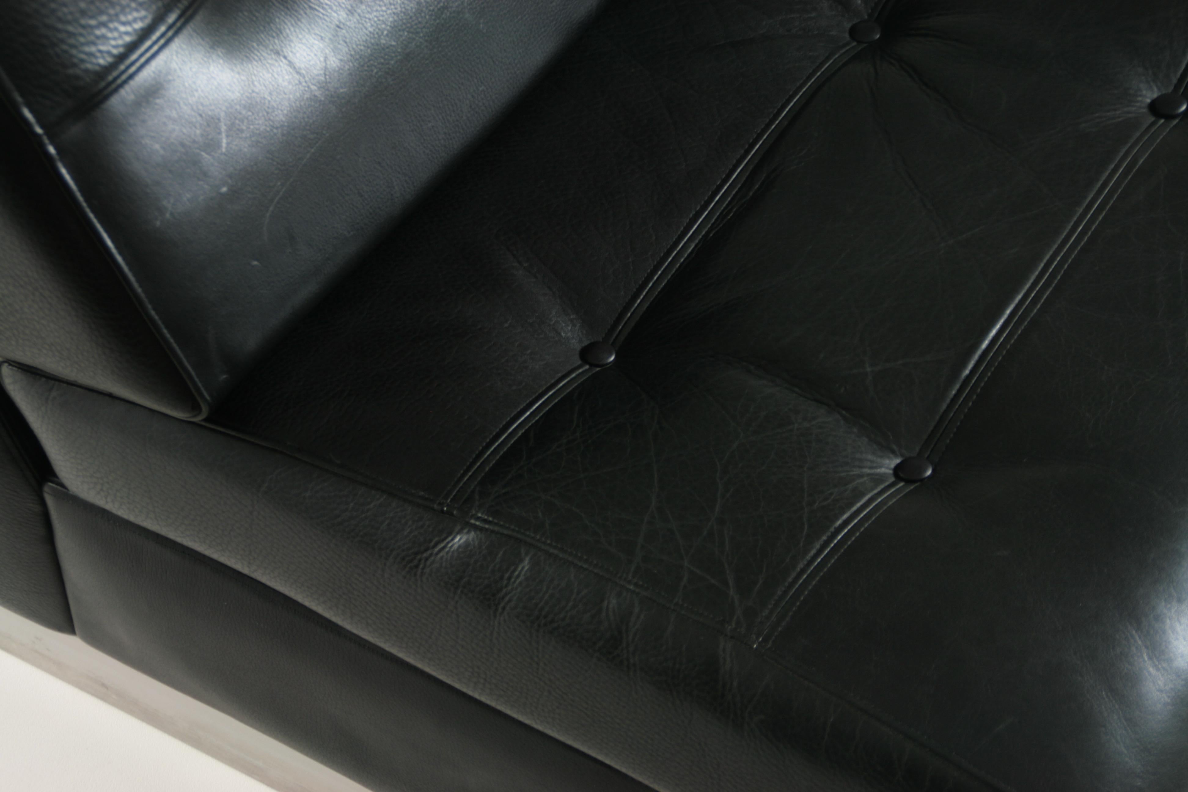 Black Leather Fireside Chair Attributed to Jacques Charpentier, France, 1970s For Sale 11