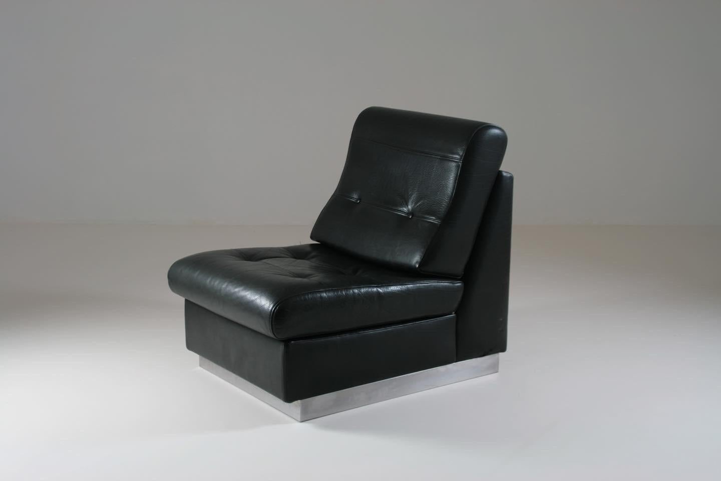 Black Leather Fireside Chair Attributed to Jacques Charpentier, France, 1970s For Sale 2
