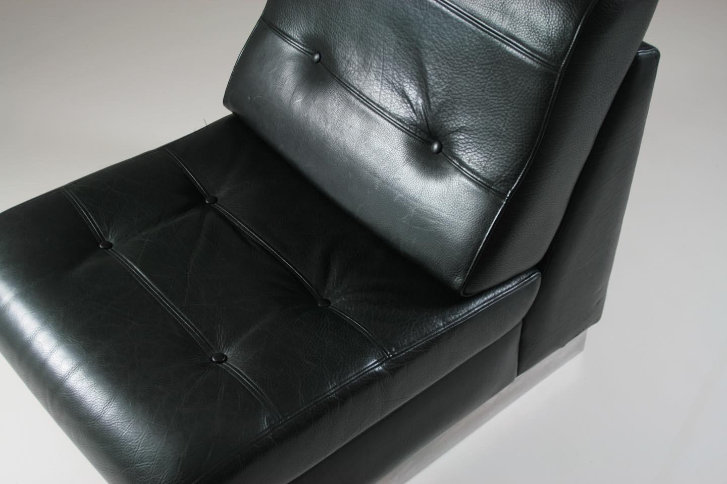Black Leather Fireside Chair Attributed to Jacques Charpentier, France, 1970s For Sale 3