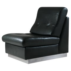 Used Black Leather Fireside Chair Attributed to Jacques Charpentier, France, 1970s
