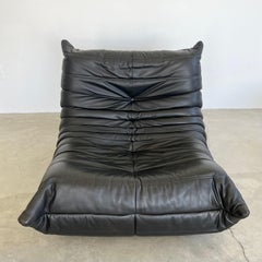 Black Leather Fireside Togo Seat by Ligne Roset, 1980s France
