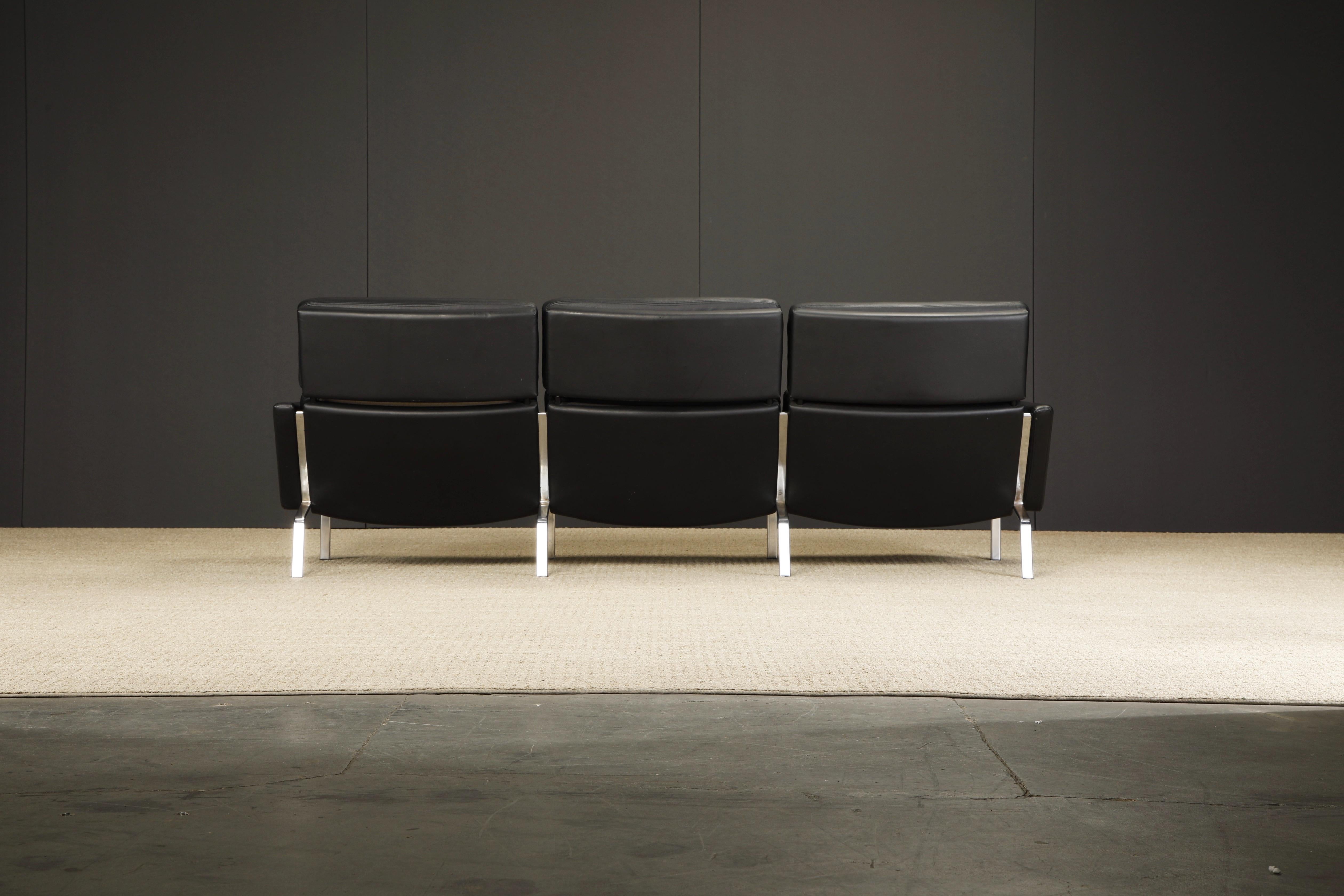 Black Leather FK-883 Three-Seat Sofa by Preben Fabricius & Jorgen Kastholm For Sale 3