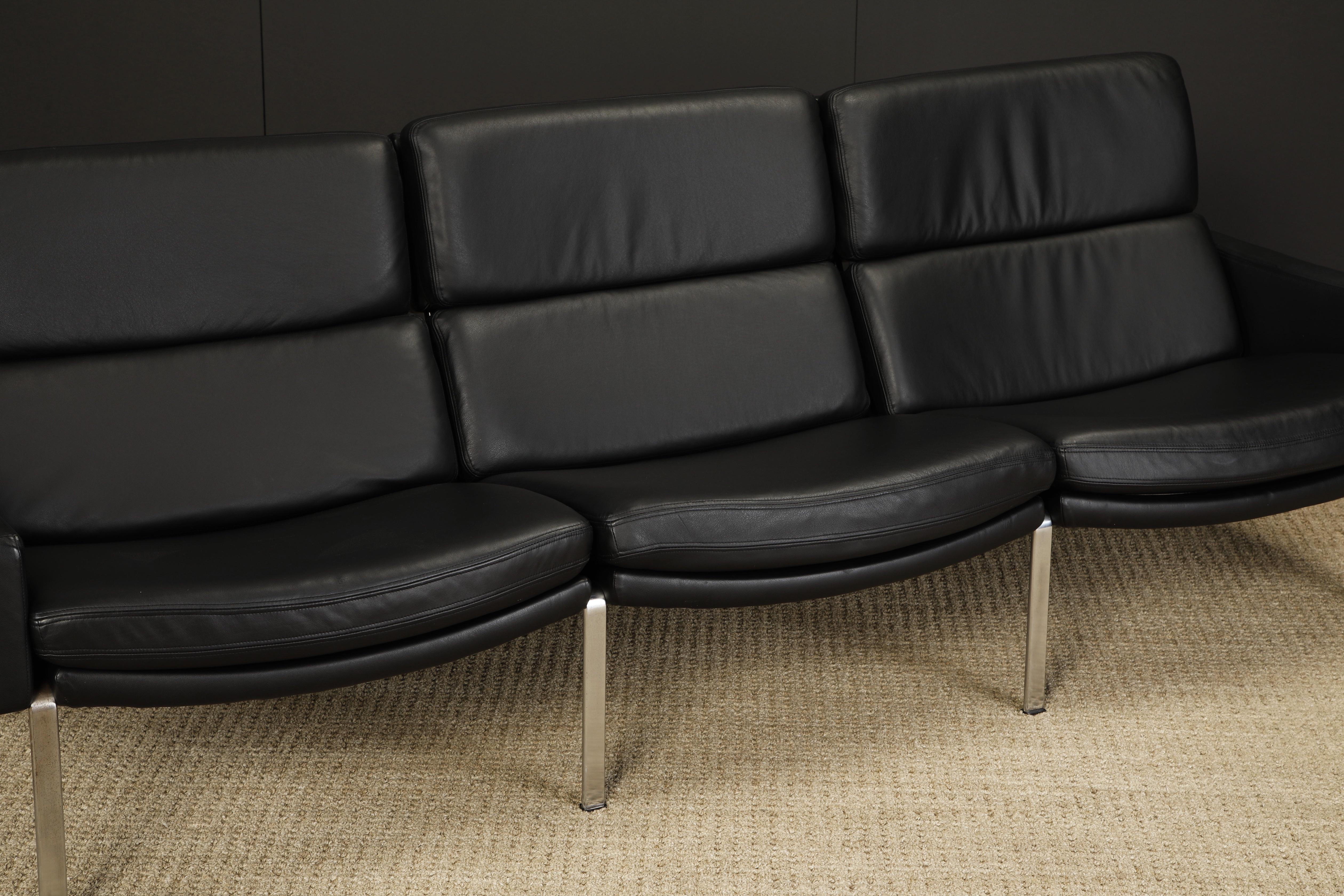 Black Leather FK-883 Three-Seat Sofa by Preben Fabricius & Jorgen Kastholm For Sale 5