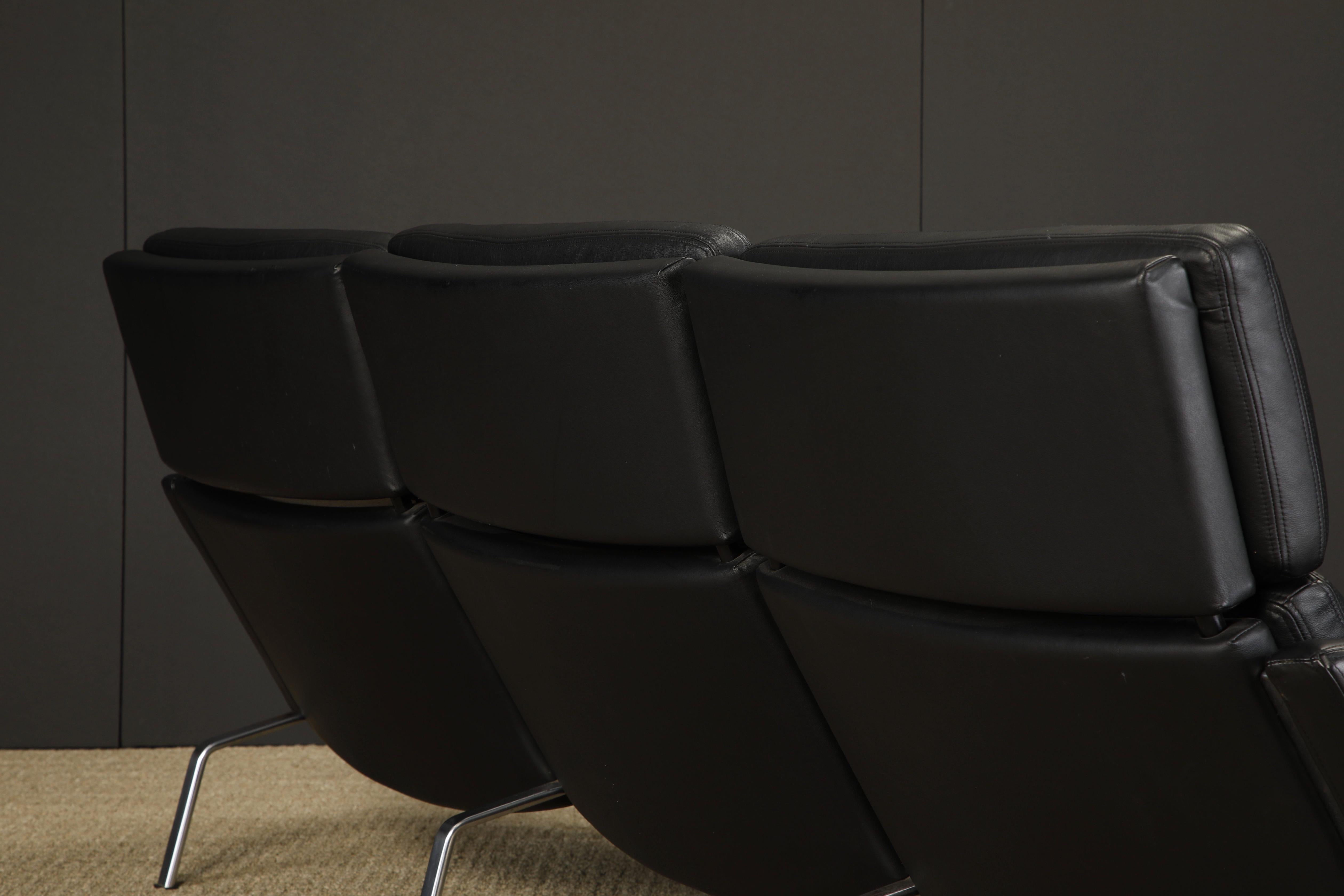 Black Leather FK-883 Three-Seat Sofa by Preben Fabricius & Jorgen Kastholm For Sale 9