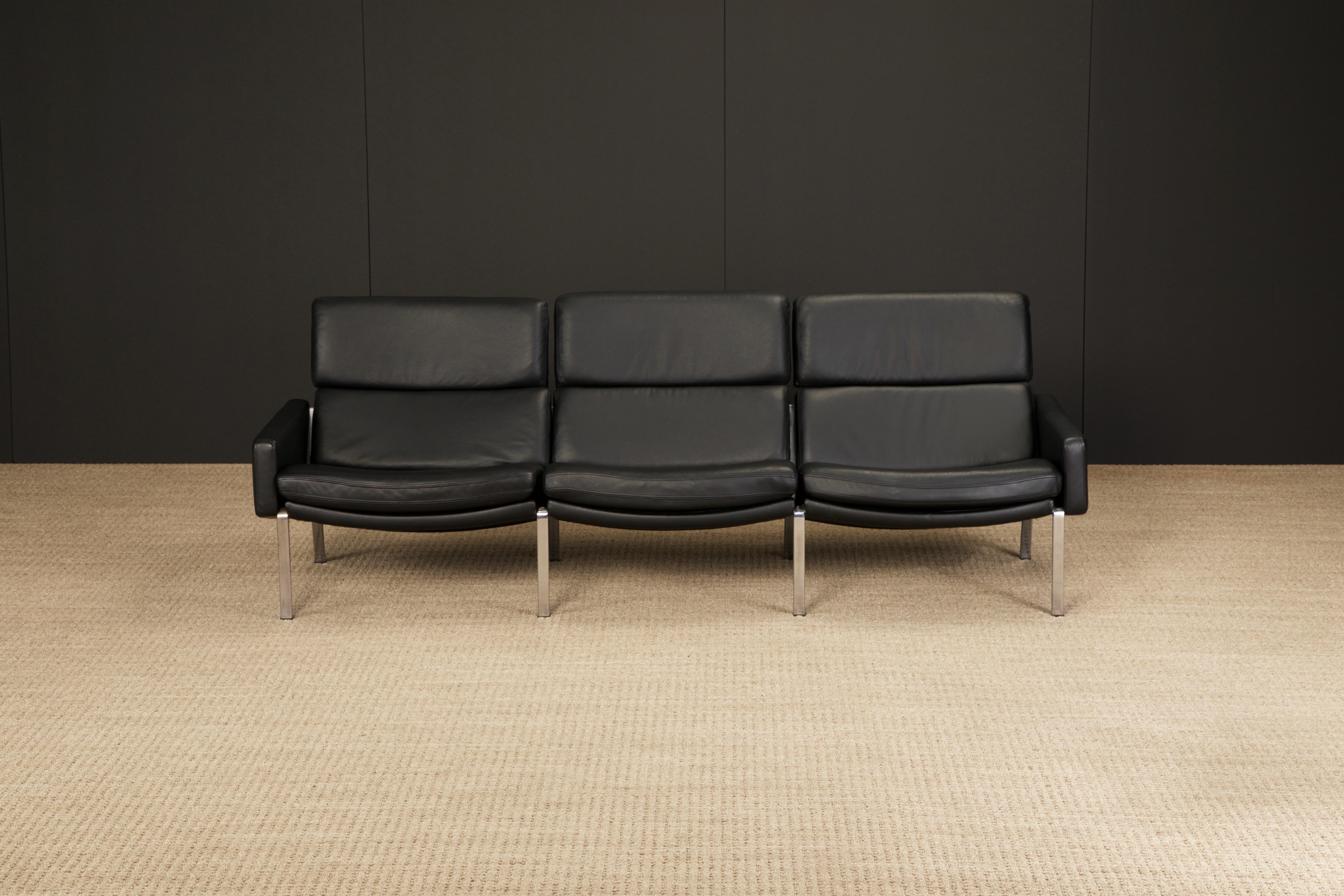 Modern Black Leather FK-883 Three-Seat Sofa by Preben Fabricius & Jorgen Kastholm For Sale