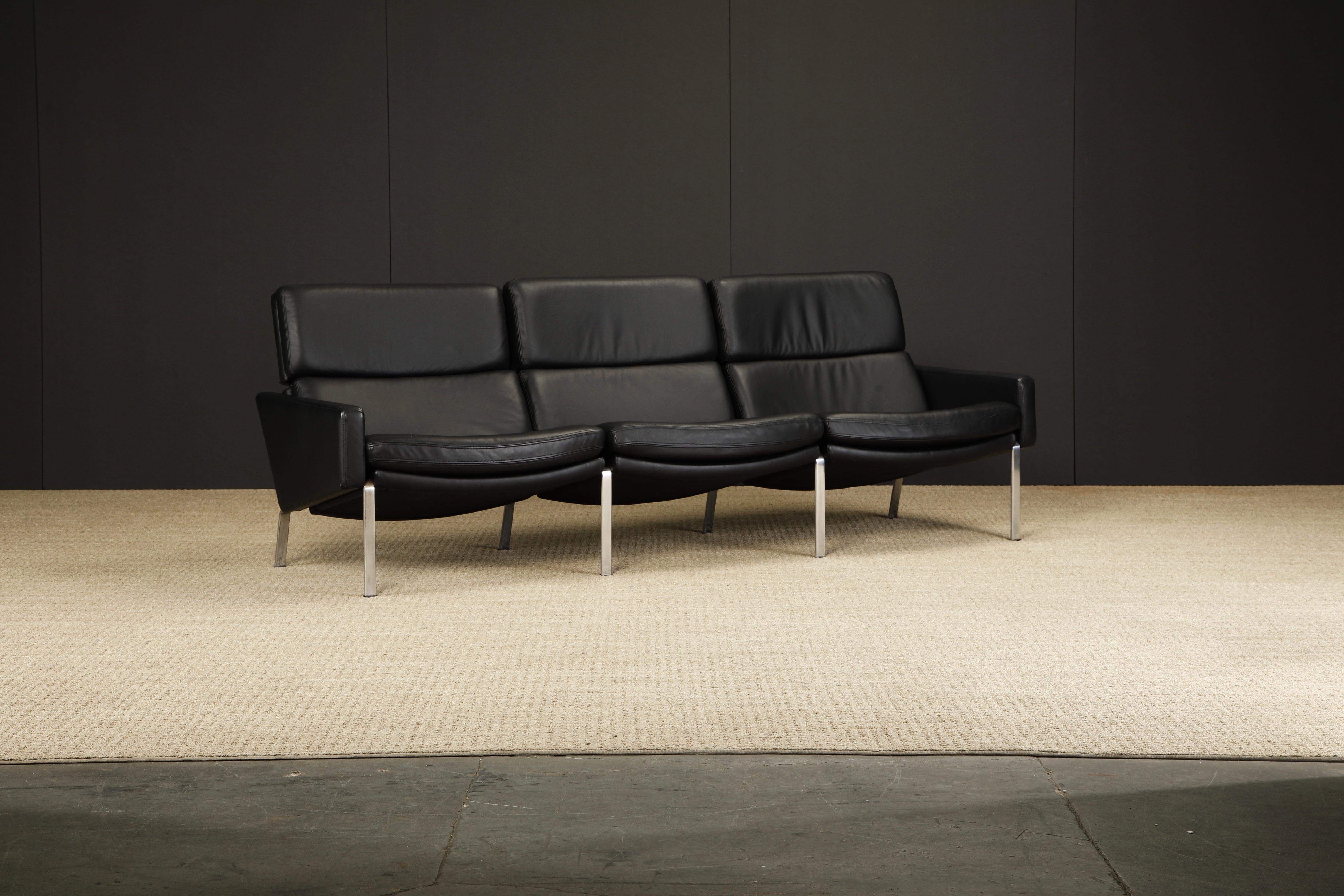 American Black Leather FK-883 Three-Seat Sofa by Preben Fabricius & Jorgen Kastholm For Sale