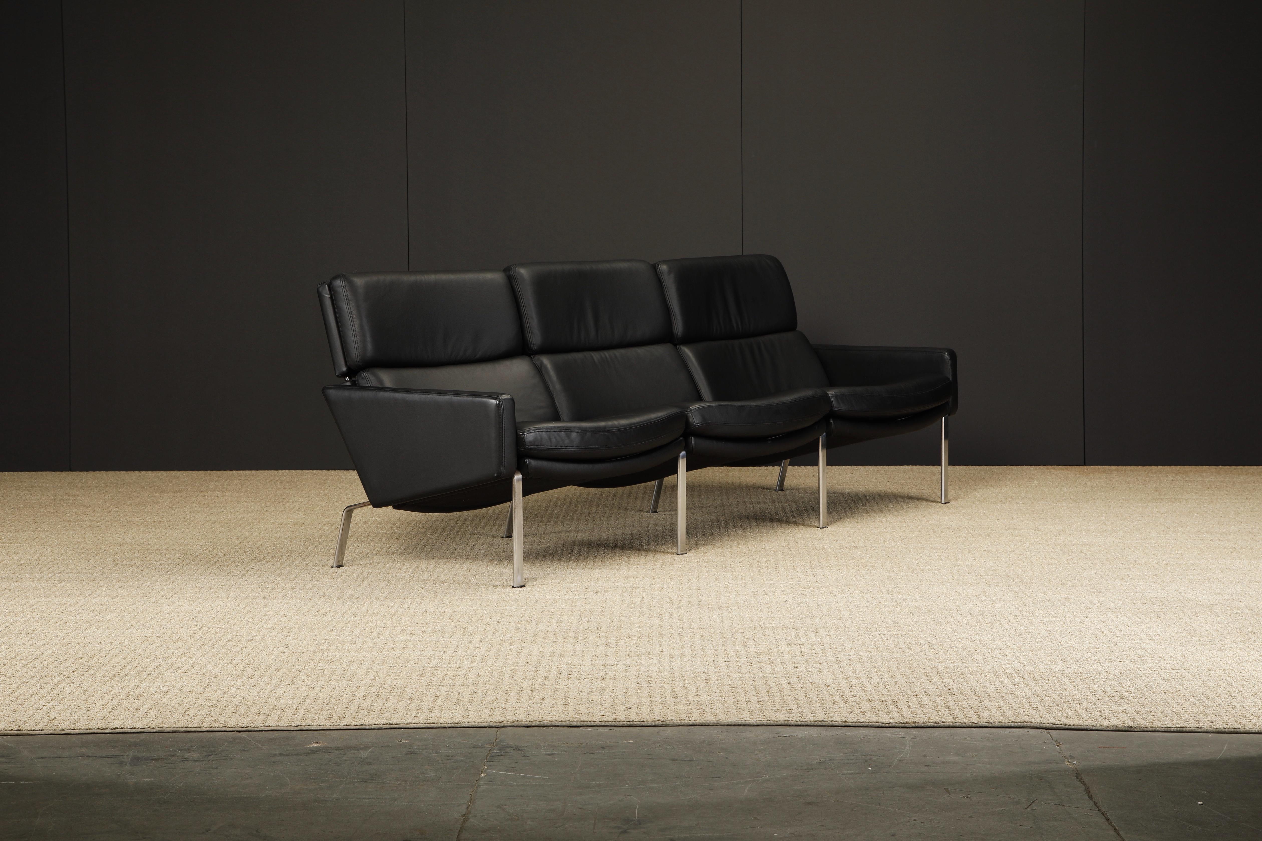 Late 20th Century Black Leather FK-883 Three-Seat Sofa by Preben Fabricius & Jorgen Kastholm For Sale