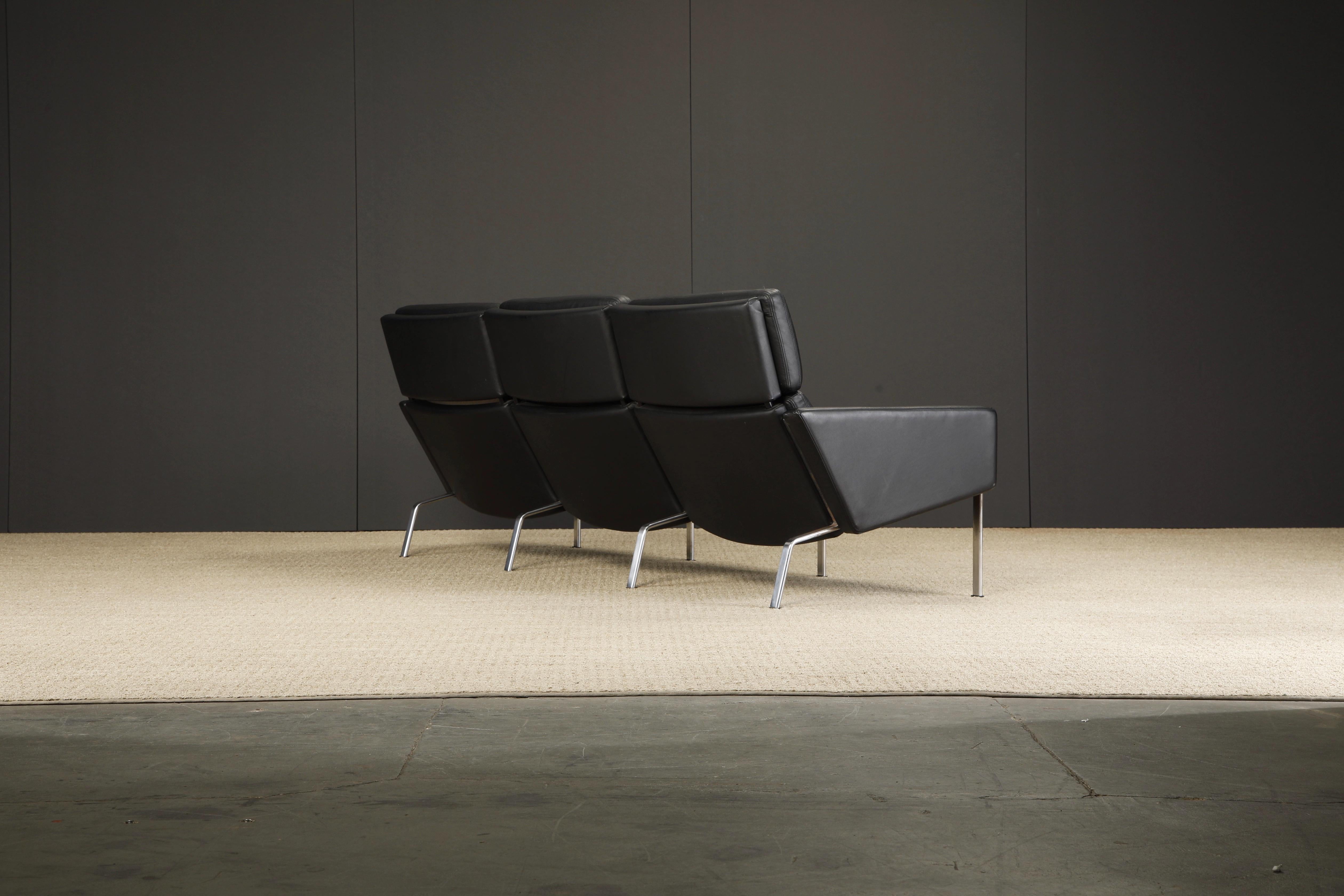 Black Leather FK-883 Three-Seat Sofa by Preben Fabricius & Jorgen Kastholm For Sale 2