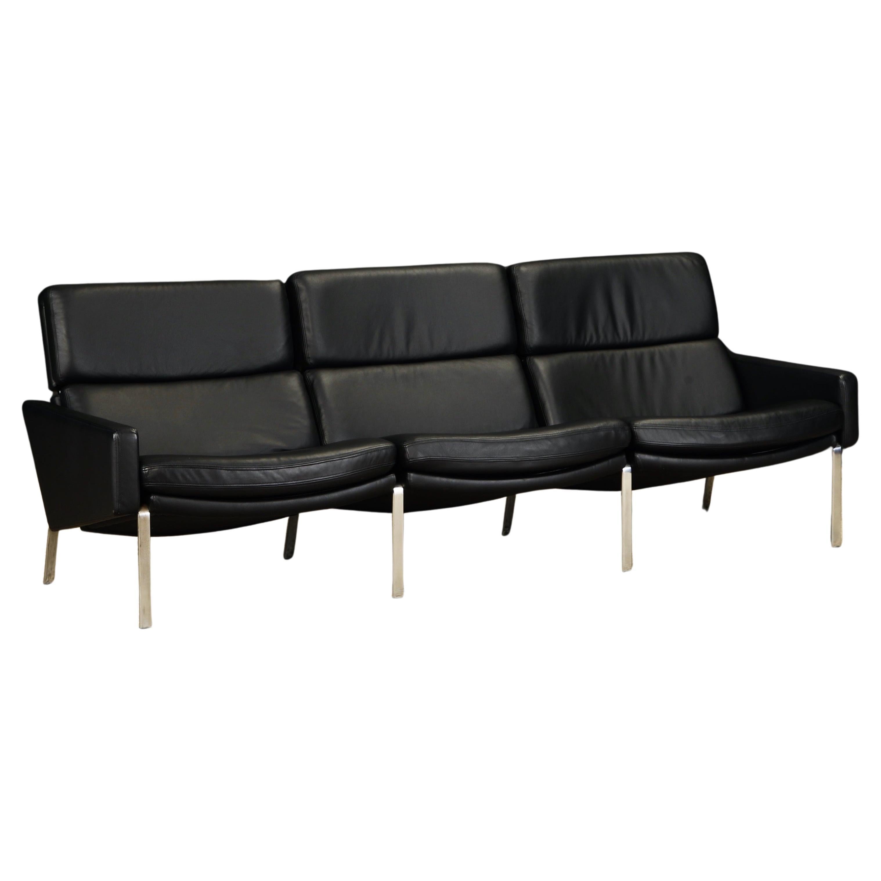 Black Leather FK-883 Three-Seat Sofa by Preben Fabricius & Jorgen Kastholm For Sale