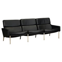 Black Leather FK-883 Three-Seat Sofa by Preben Fabricius & Jorgen Kastholm