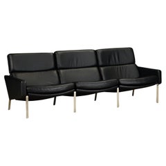 Sofá de tres plazas de cuero negro FK-883 de Preben Fabricius & Jorgen Kastholm