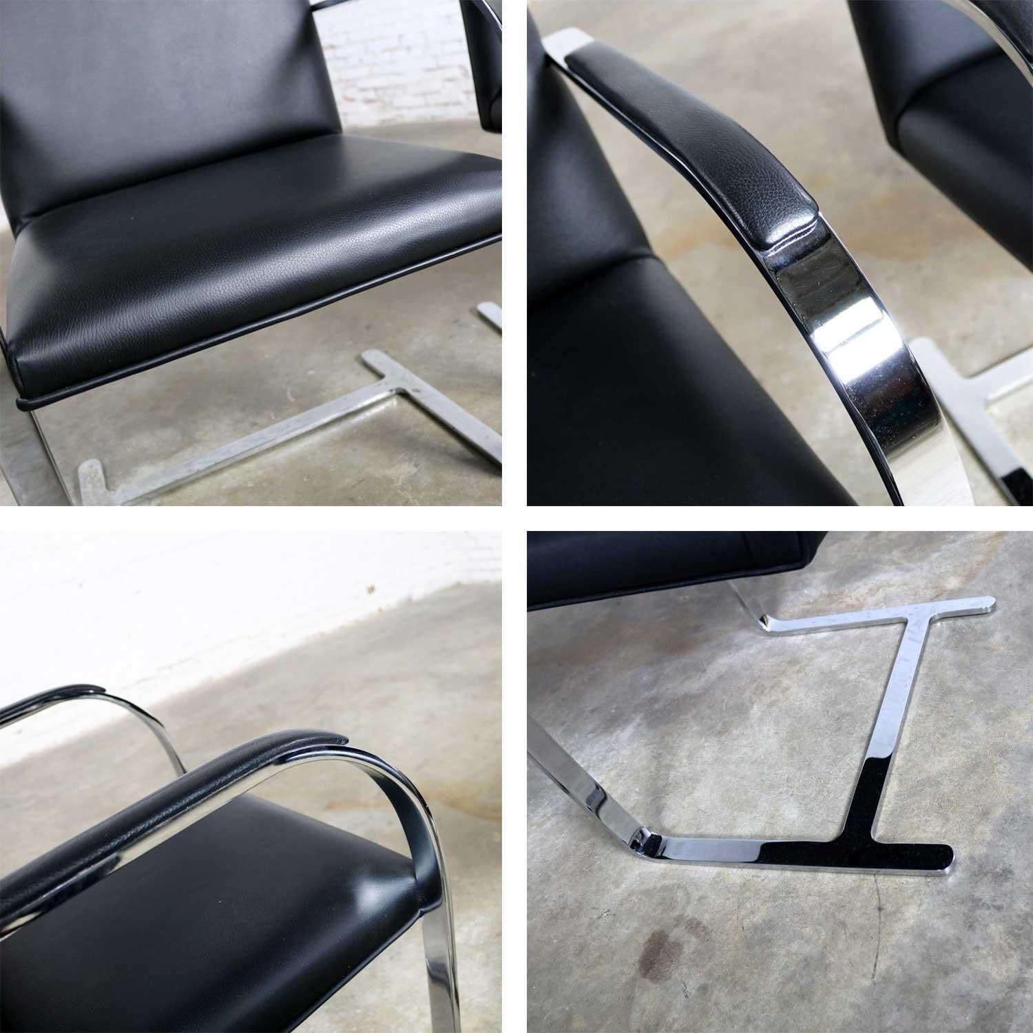 Black Leather Flat Bar Brno Chairs by Mies Van Der Rohe & Lilly Reich by Gordon 4