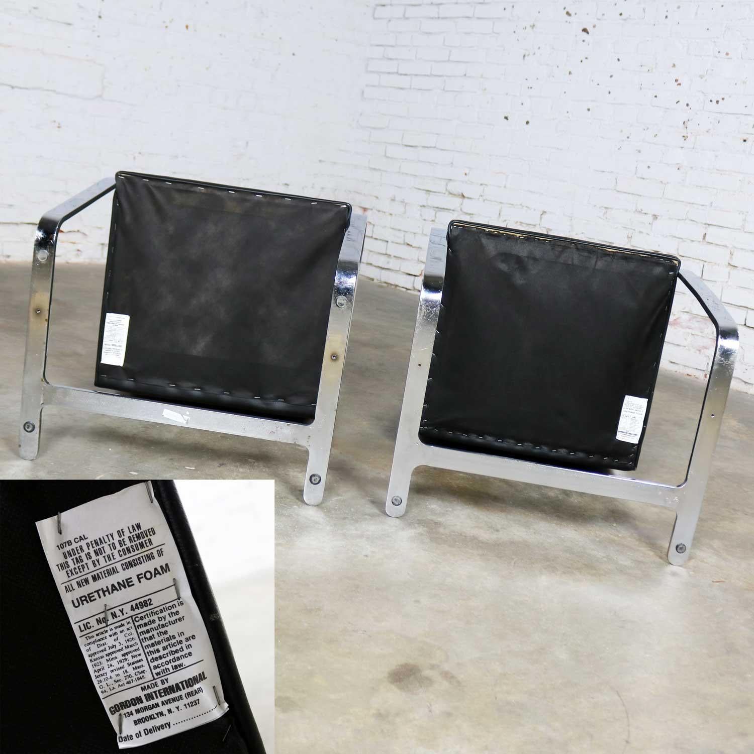 Black Leather Flat Bar Brno Chairs by Mies Van Der Rohe & Lilly Reich by Gordon 1