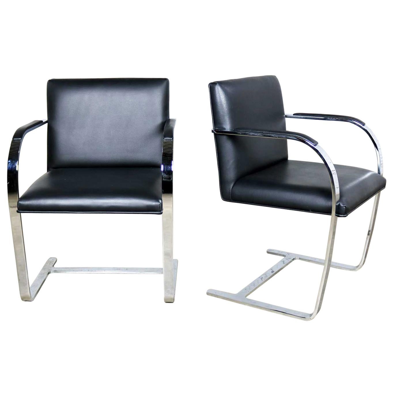 Black Leather Flat Bar Brno Chairs by Mies Van Der Rohe 
Lilly Reich by Gordon