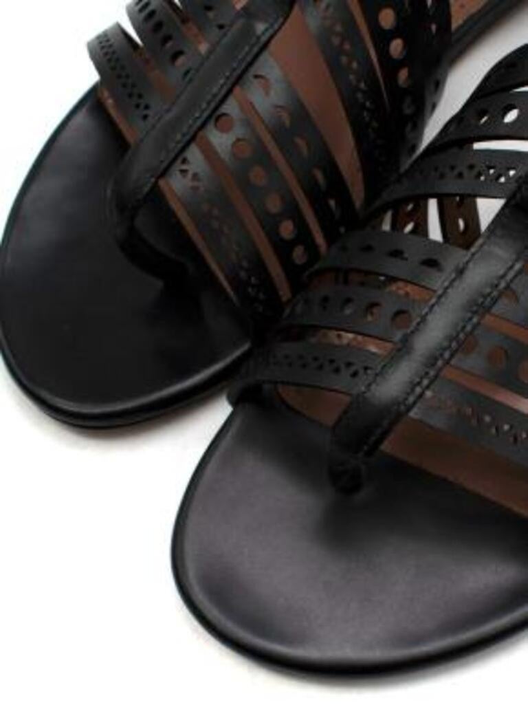 Lainny Laser Cut Detail Flat Sandal Black