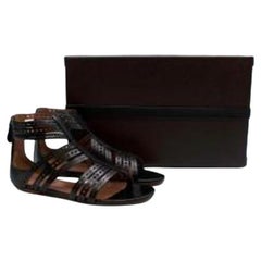 Black Leather Flat Laser-Cut Sandals