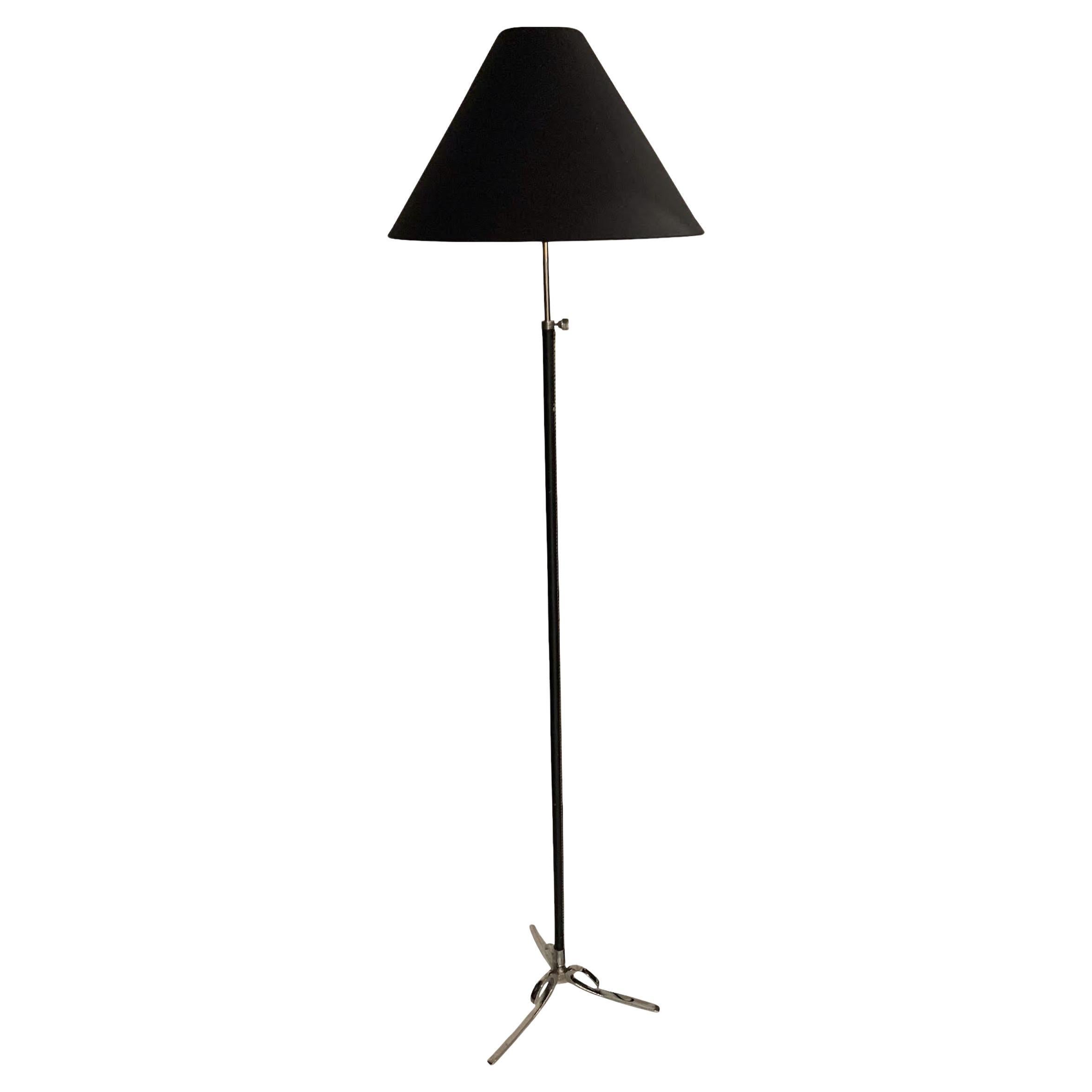 Black Leather Floor Lamp With Shade, Spain, 1960s For Sale