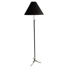 Black Leather Floor Lamp With Shade, Spain, 1960s