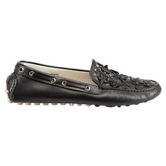 Black Leather Flower Accent Loafers Size IT 40