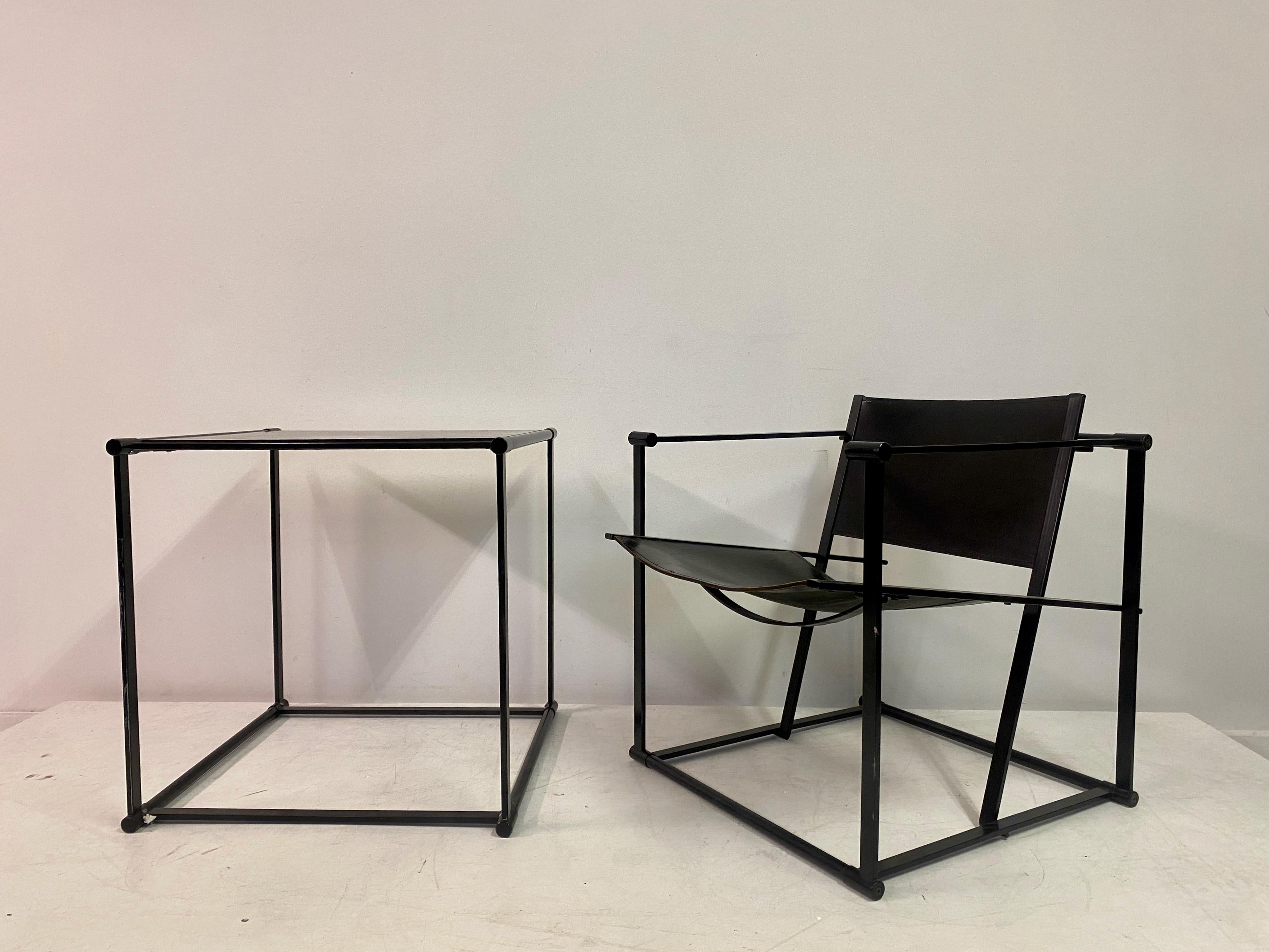 Black Leather FM62 Chair And Table For Pastoe by Radboud van Beekum In Good Condition For Sale In London, London