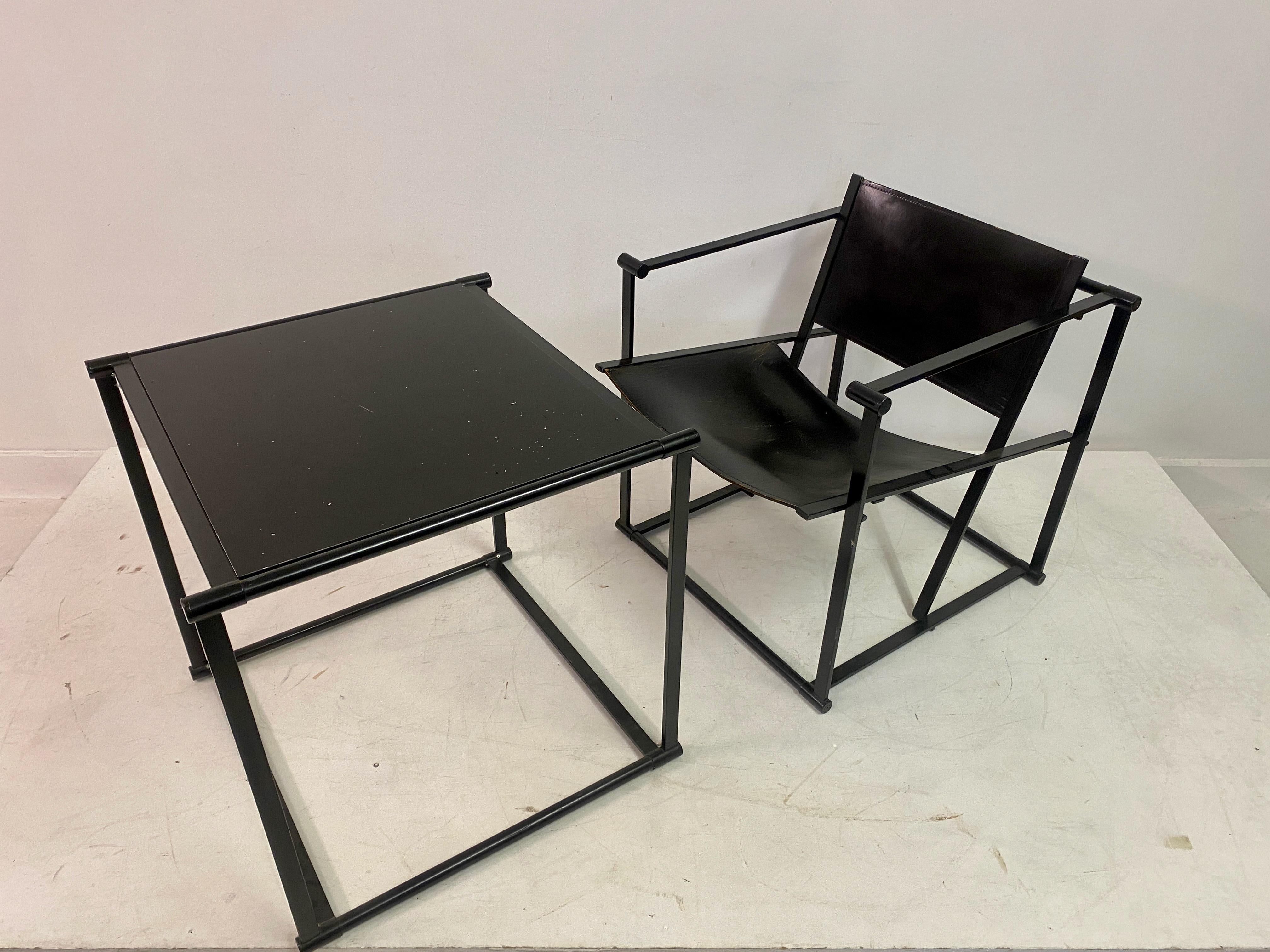 Steel Black Leather FM62 Chair And Table For Pastoe by Radboud van Beekum For Sale