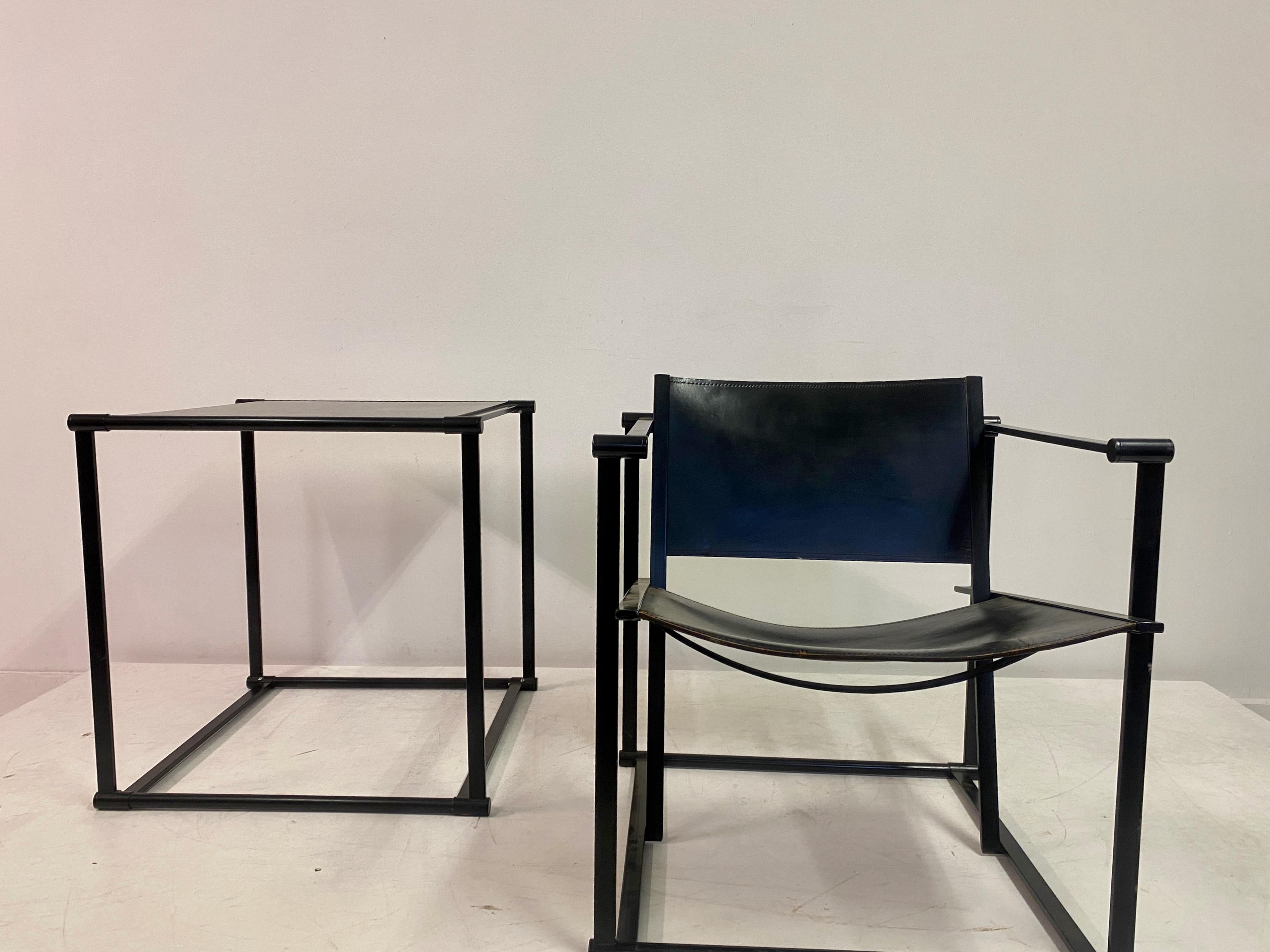 Black Leather FM62 Chair And Table For Pastoe by Radboud van Beekum For Sale 1