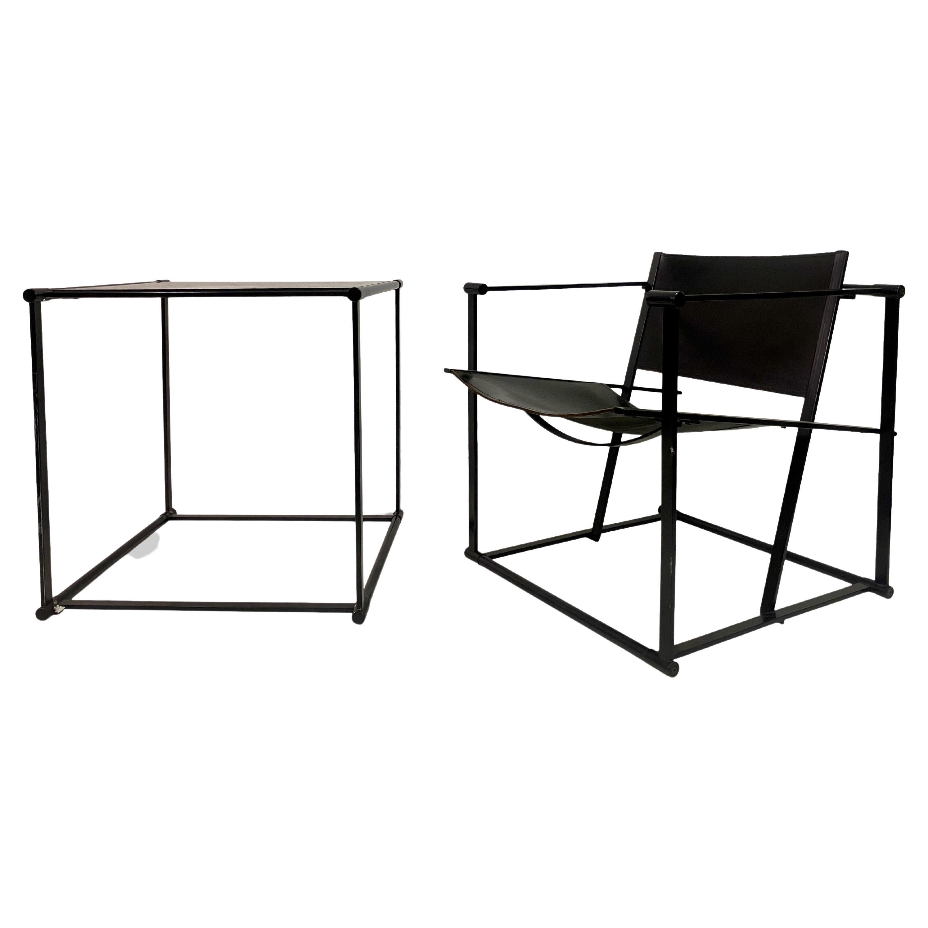 Panter pint uitzondering Black Leather FM62 Chair And Table For Pastoe by Radboud van Beekum For  Sale at 1stDibs