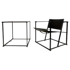 Stuhl und Tisch aus schwarzem Leder FM62 für Pastoe von Radboud van Beekum