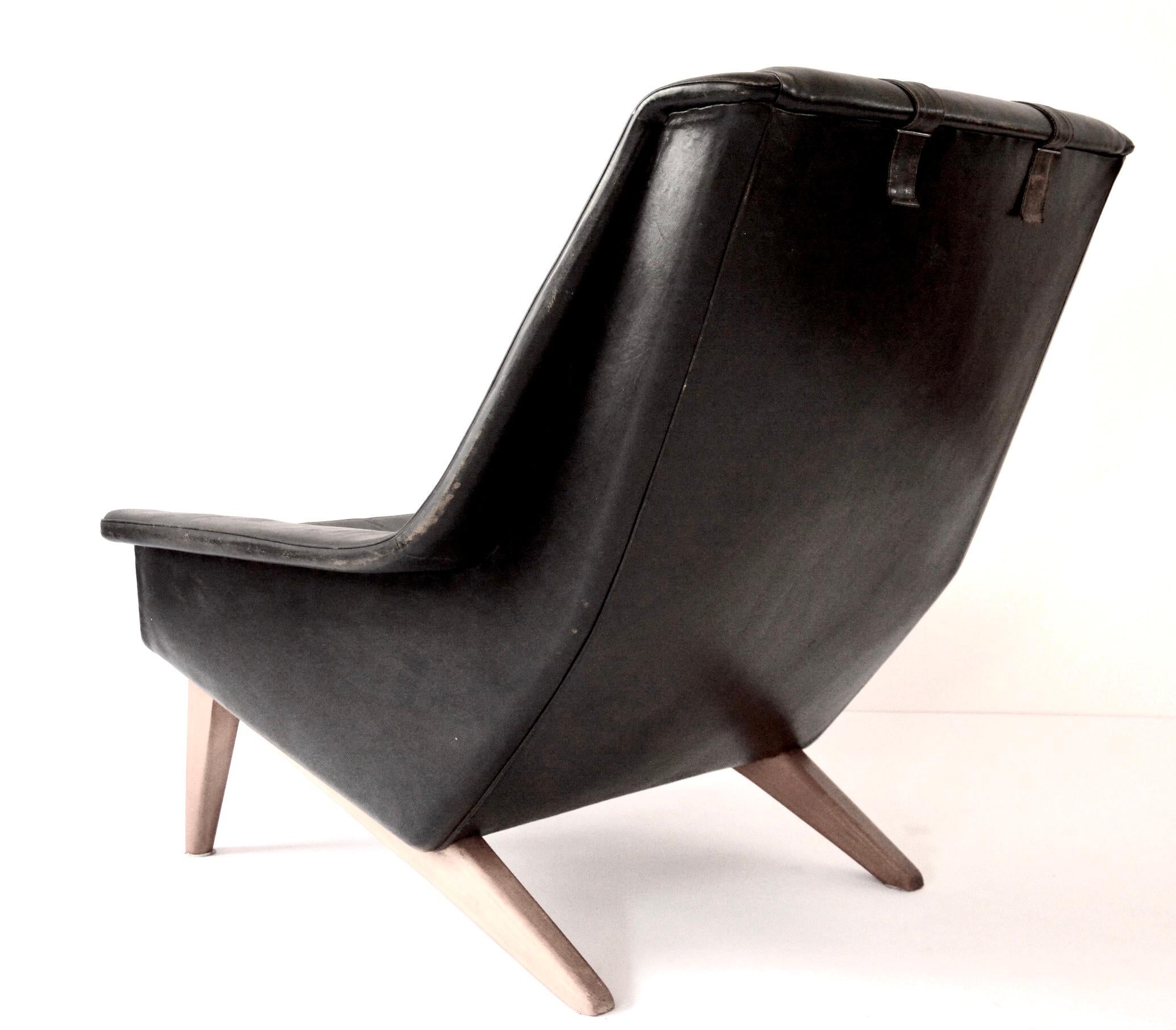 Black Leather Folke Ohlsson Armchair M 4410 Manufactured by Fritz Hansen, 1958 In Good Condition For Sale In Dusseldorf, DE