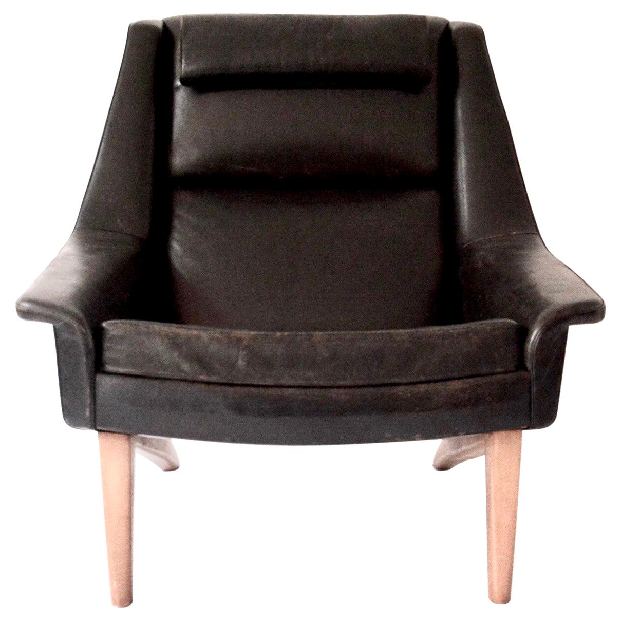 Black Leather Folke Ohlsson Armchair M 4410 Manufactured by Fritz Hansen, 1958 For Sale