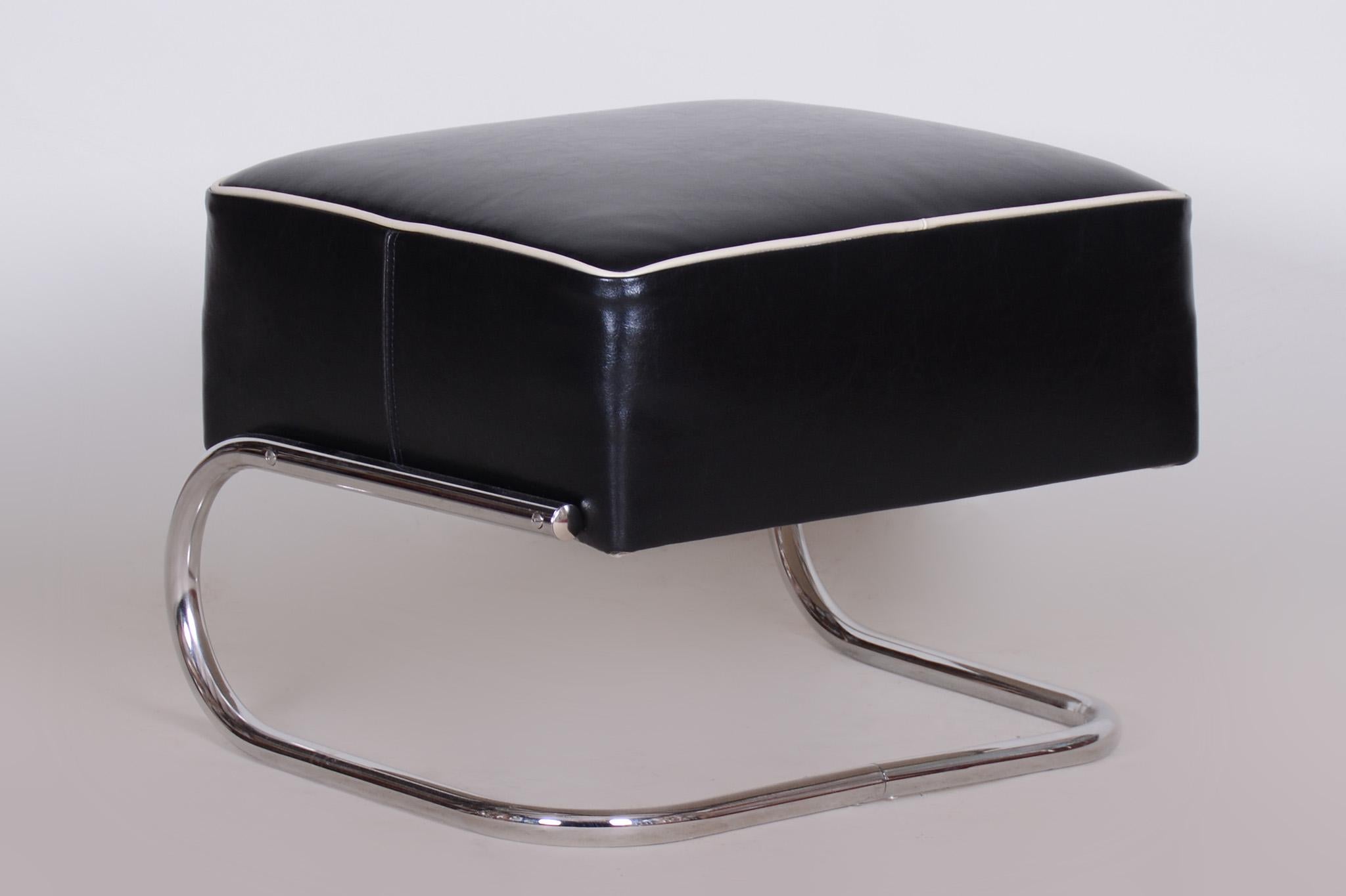 Black Leather Foot Stool, 1930s Czechia, Made by Slezák For Sale 5