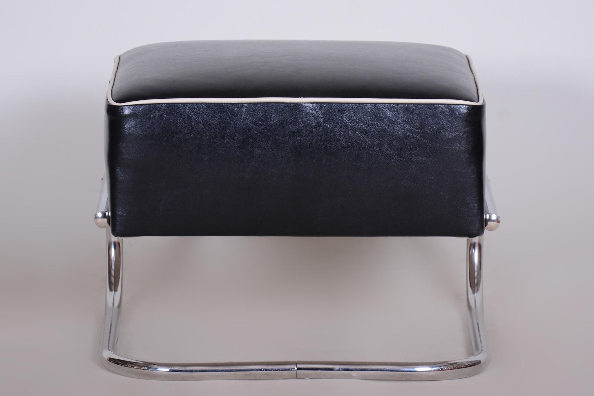 Black Leather Foot Stool, 1930s Czechia, Made by Slezák For Sale 6