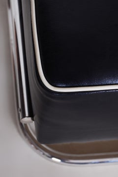 Black Leather Foot Stool, 1930s Czechia, Made by Slezák