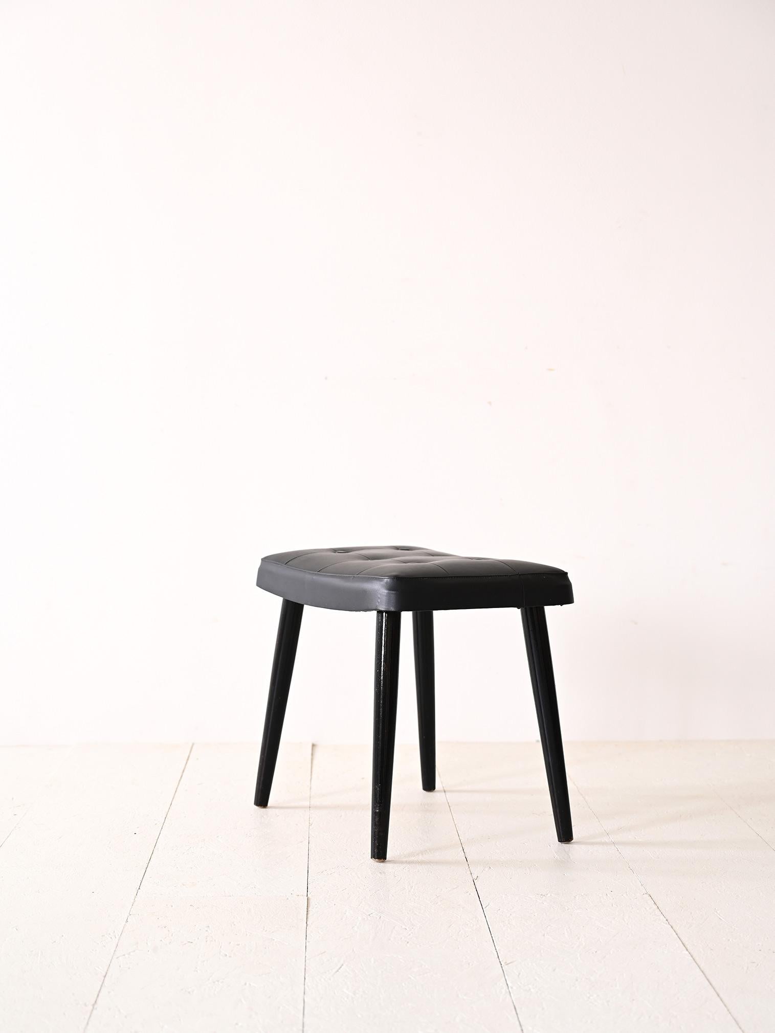 Scandinavian Modern Black leather footstool ottoman For Sale