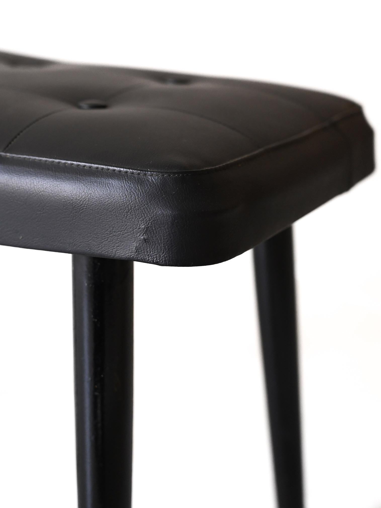 Faux Leather Black leather footstool ottoman For Sale
