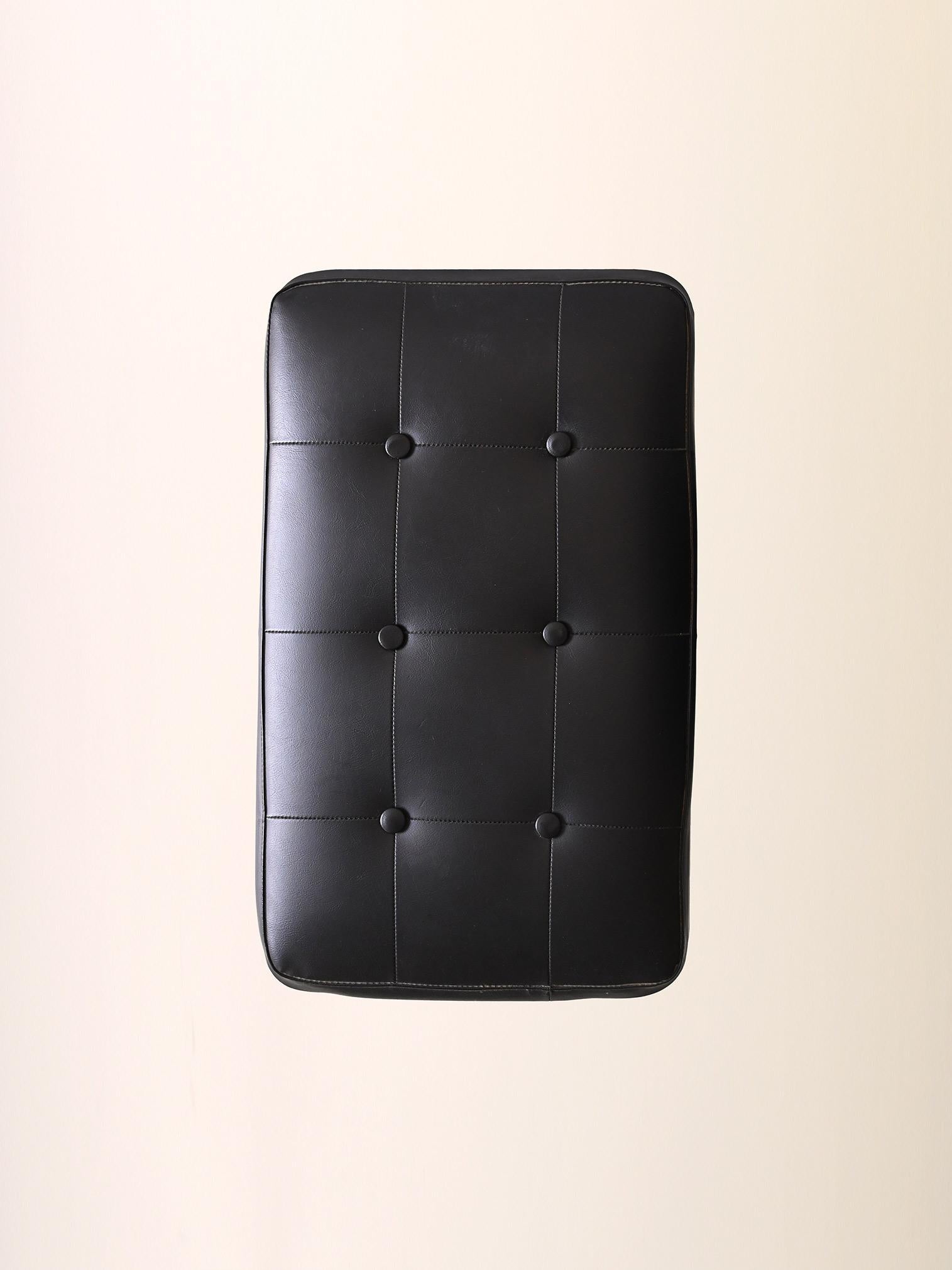 Black leather footstool ottoman For Sale 1