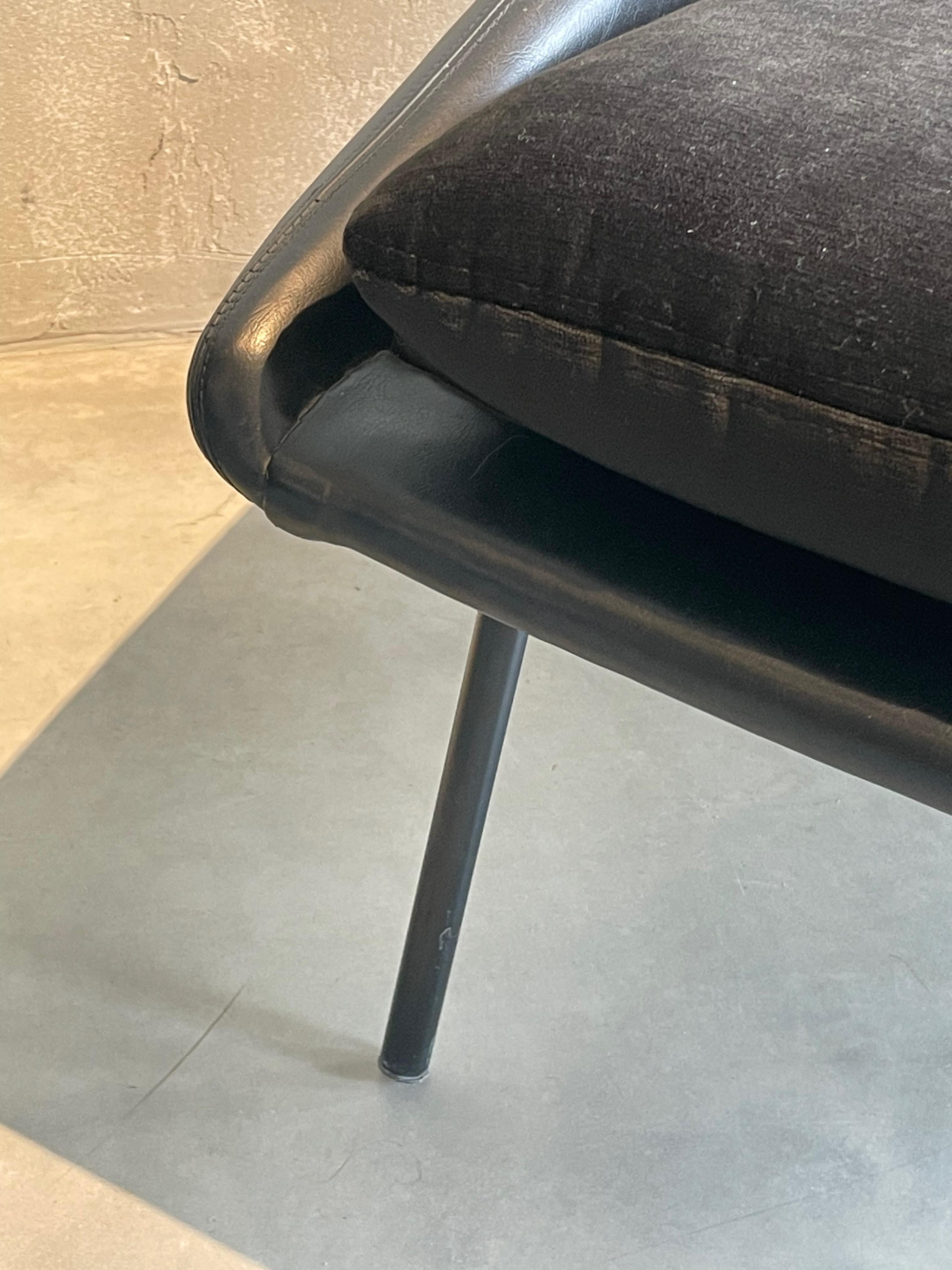 Black Leather Frame Joseph Andre Mott Pair Chairs, France, 1950s For Sale 3