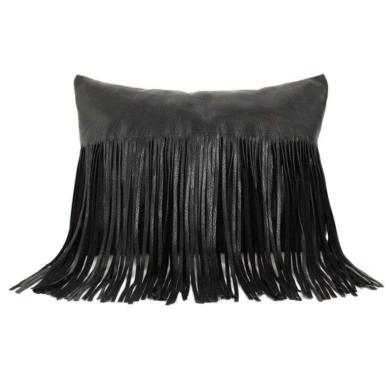 Small Fringe Pillow in Black Leather by Moses Nadel For Sale at 1stDibs leather fringe pillow