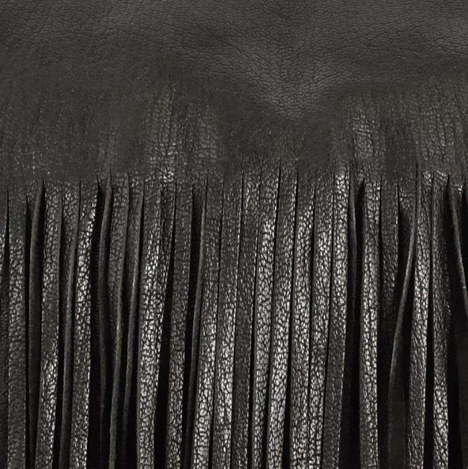 Postmoderne Petit coussin à franges en cuir noir de Moses Nadel