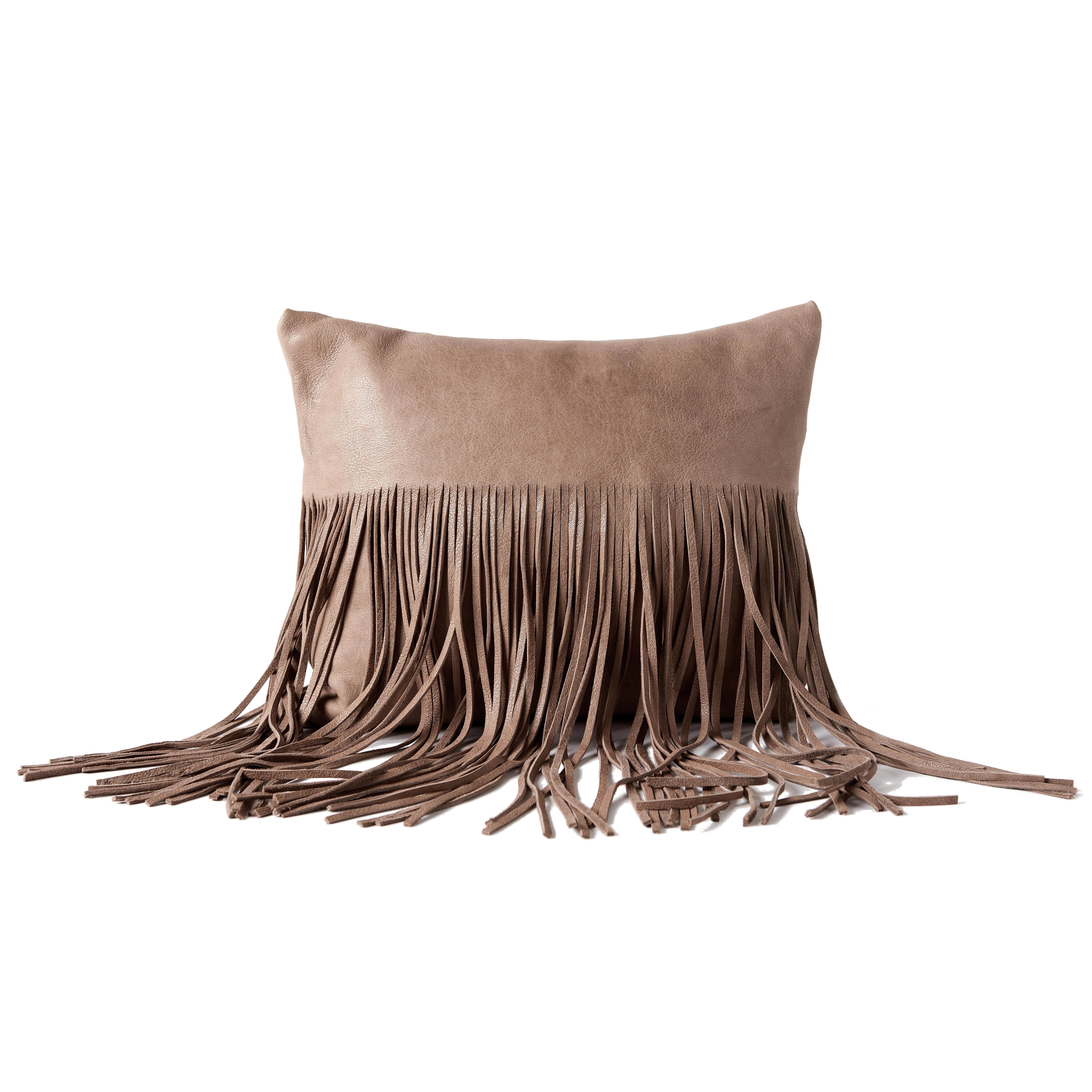 Organic Modern Small Fringe Pillow in Black Leather by Moses Nadel For Sale