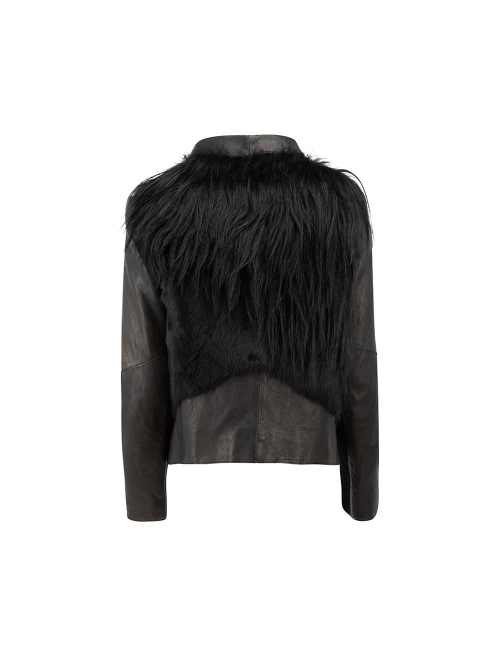 Black Leather Fur Trim Jacket Size M In Good Condition In London, GB
