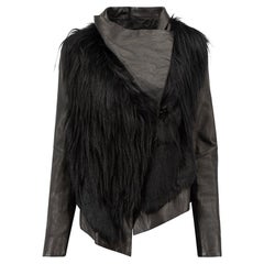 Black Leather Fur Trim Jacket Size M
