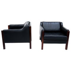 Black Leather Gelderland Armchairs, 1960s