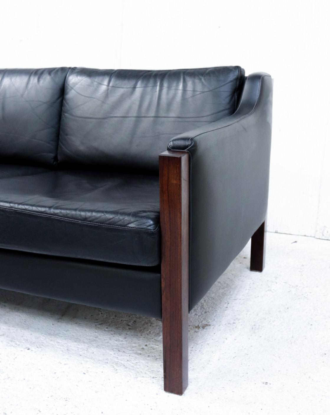 Mid-Century Modern Black Leather Gelderland Three-Seat Sofa, 1960s