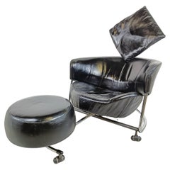 Vintage Black Leather Girotonda Lounge Chair by Cassina, 1990s