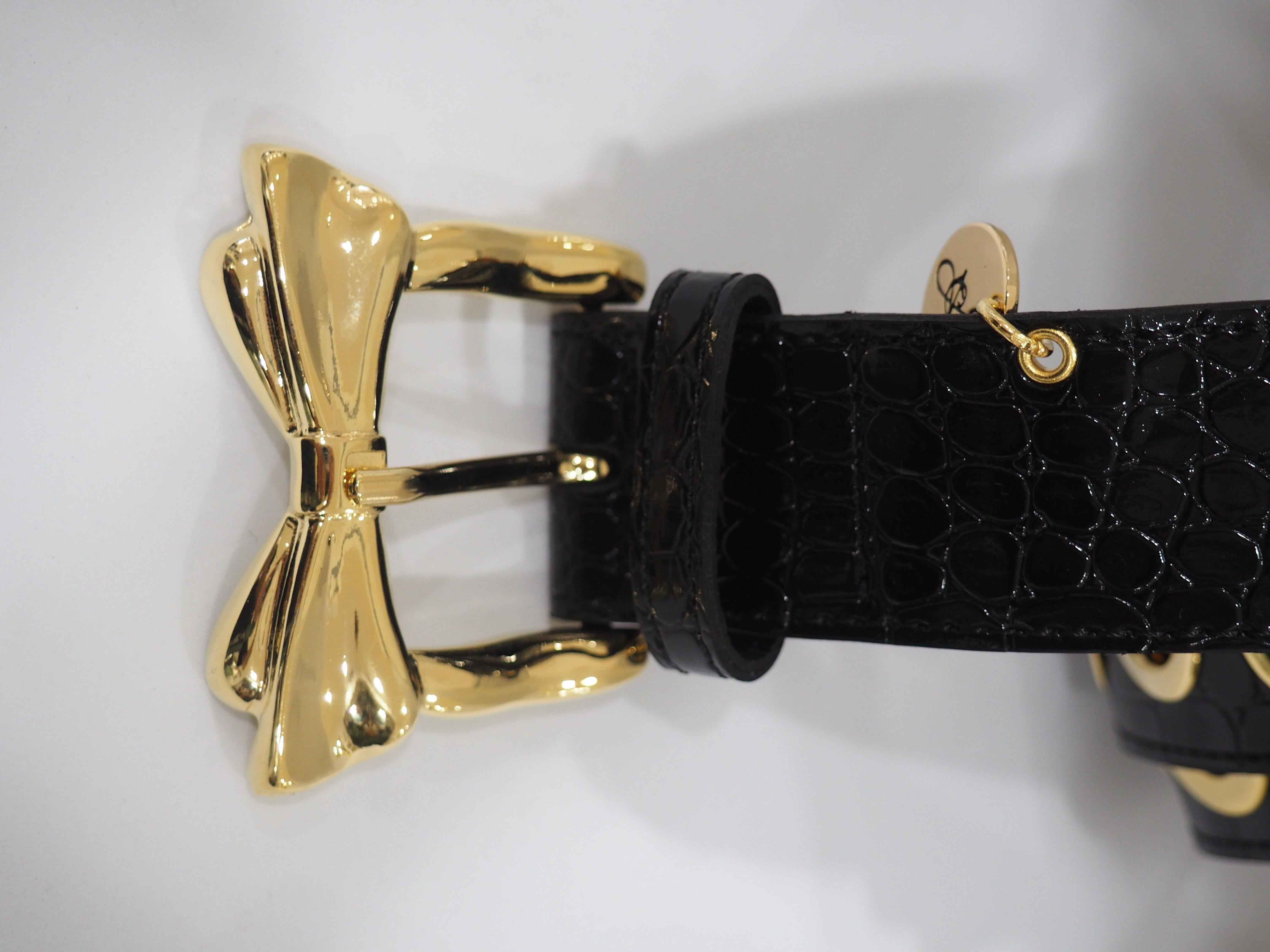 Women's Black leather gold hardware belt NWOT